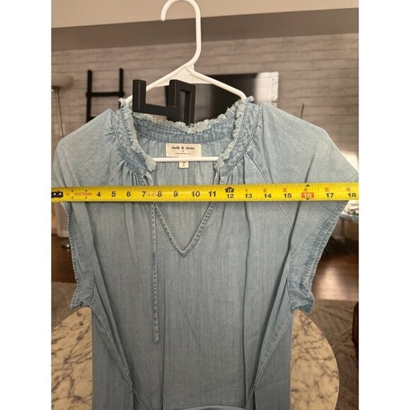 Cloth & Stone Chambray Blue Ruffle Neck Tiered Mini Dress Womens Size S - Picture 5 of 9
